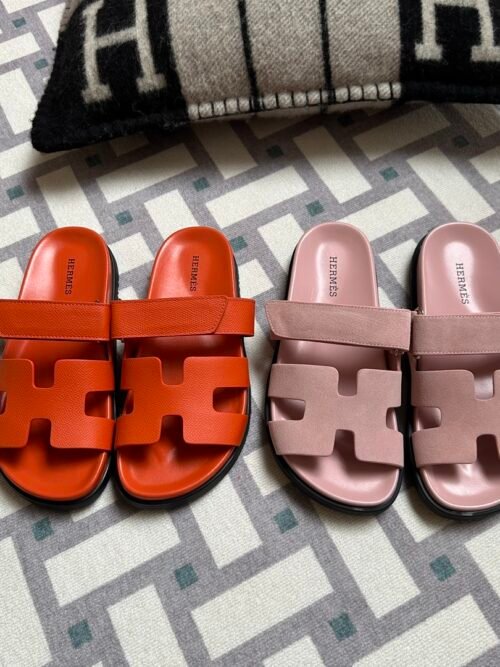 New Arrival Hermes Chypre Sandals Slippers Shoes 9J Feu Orange