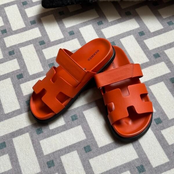 New Arrival Hermes Chypre Sandals Slippers Shoes 9J Feu Orange