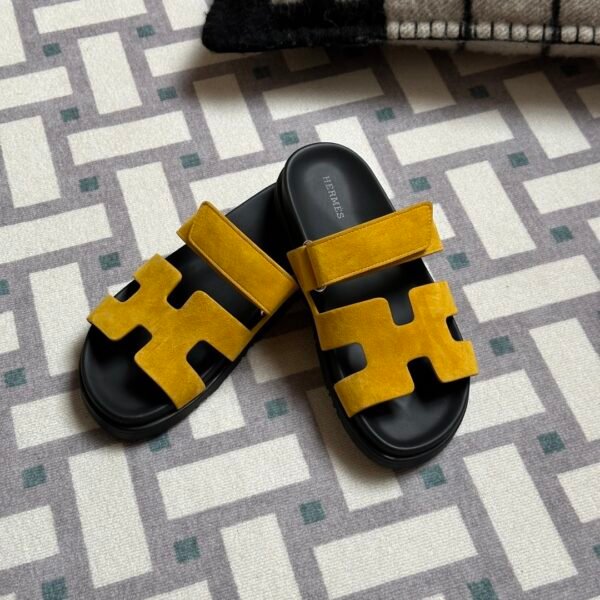 Hermes Shoes Images Chypre Sandals Sippers Jaune Amber & Noir