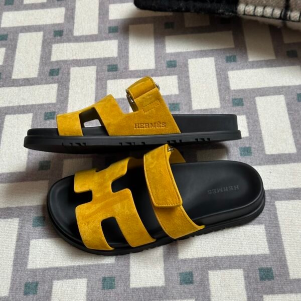 Hermes Shoes Images Chypre Sandals Sippers Jaune Amber & Noir