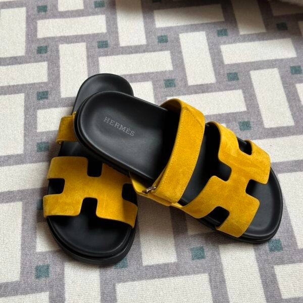Hermes Shoes Images Chypre Sandals Sippers Jaune Amber & Noir