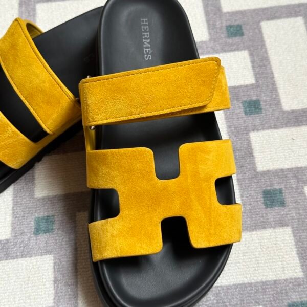 Hermes Shoes Images Chypre Sandals Sippers Jaune Amber & Noir