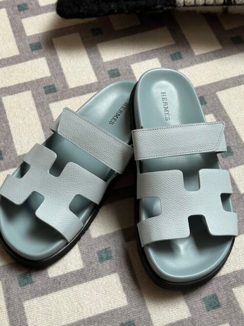 Hermes Shoes Price Chypre Sandals Epsom Leather U2 Blue Zephyr