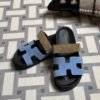 wsxc1716312868104_0 Hermes Shoes Images Chypre Sandals Suede Leather 2T Blue Paradise/ 18 Etoupe/ 89 Noir