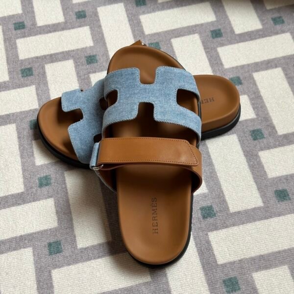 UAE Dubai Hermes Shoes Chypre Sandals Slippers Blue Jean & Gold Size34-41