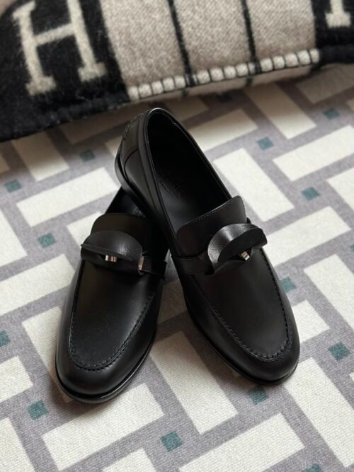 Thailand Bangkok Hermes Loafer Shoes Destin Moccasins Black Calf Leather Size34-41