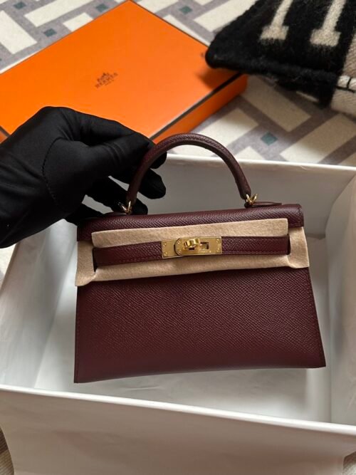 Indonesia Jakarta Hermes Mini Kelly 19CM Epsom Bordeaux Gold Hardware