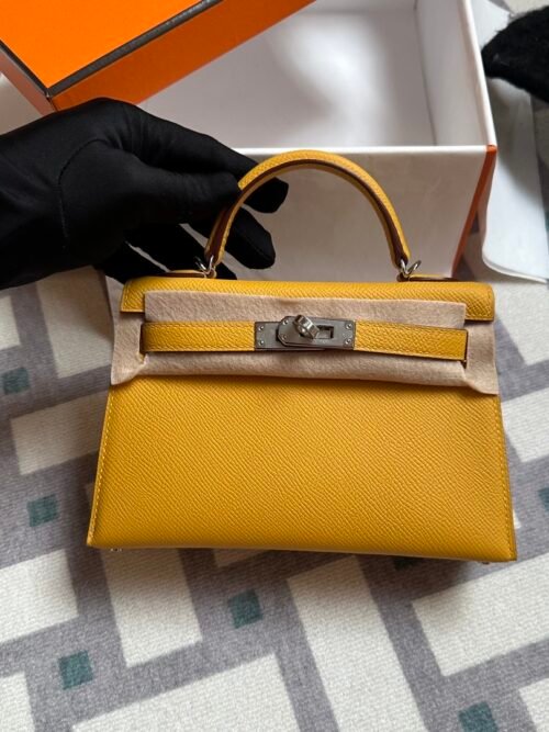 Hermes 9D Jaune Amber Epsom Leather Mini Kelly 19CM Gold Hardware