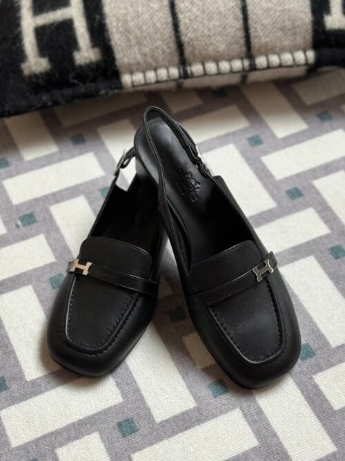 Hermes Infine50 Women’s Sandals Middle-Heel Shoes in Black Size34-41