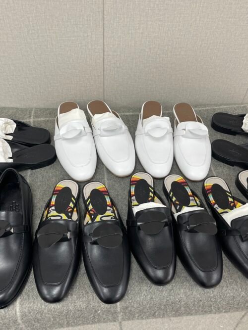 Hermes Shoes Kelly Mules Sandals Black & White Size34-41