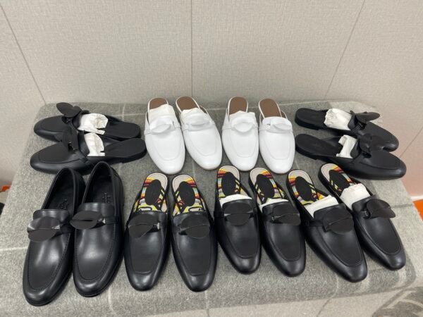 Hermes Shoes Kelly Mules Sandals Black & White Size34-41
