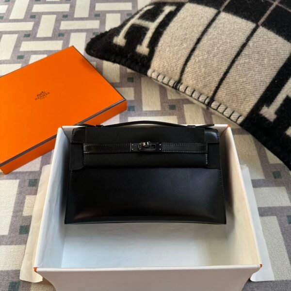 wsxc1718114136310_0-1 Hermes Kelly Pochette 22CM So Black Box Leather 89 Noir Black Hardware