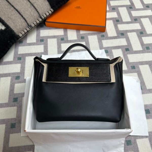 Hermes Kelly 2424 Mini Touch Lizard / Swift 89 Noir Gold Hardware
