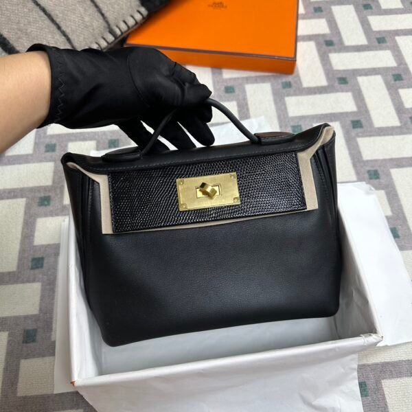 Hermes Kelly 2424 Mini Touch Lizard / Swift 89 Noir Gold Hardware