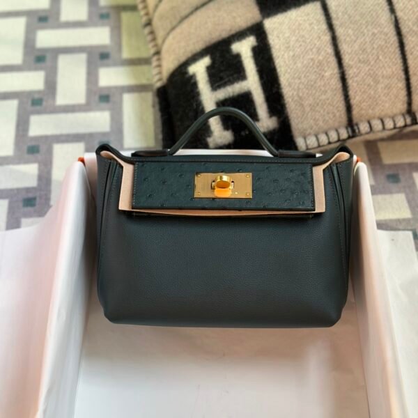 wsxc1718384018523_0-1 Kuwait Hermes Kelly 2424 Mini Touch Togo / Ostrich Leather 6O Vert Cypres Gold Hardware