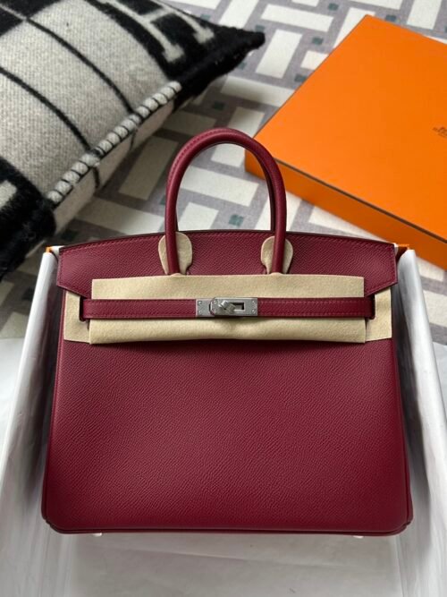 Full Handmade Hermes Epsom Leather Birkin 25CM Rubis Silver Hardware