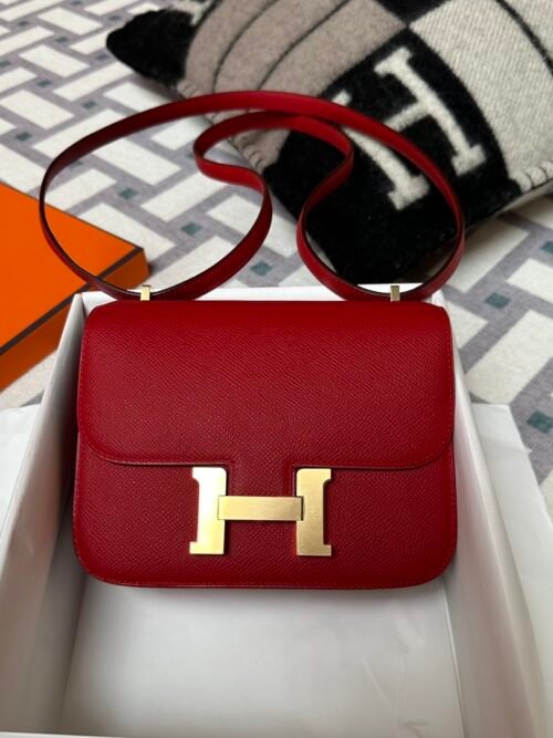 Hermes Bag Images Constance 18CM Epsom Leather Q5 Rouge Casaque Gold Hardware
