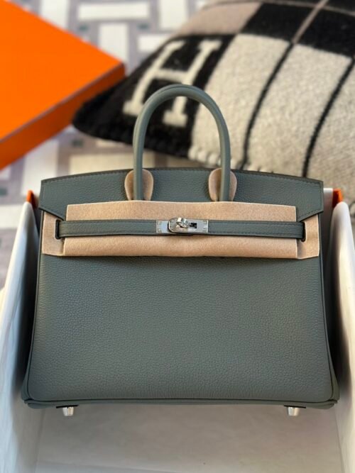Saudi Arabia Riyadh Hermes Togo Leather Birkin 25CM 63 Vert Amande Silver Hardware
