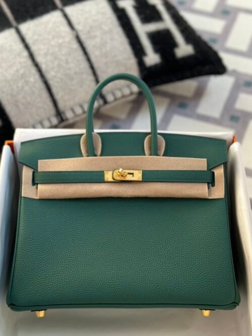 Hermes Bag Images Birkin 25CM Togo Leather Z6 Malachite Gold Hardware