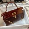 Australia Canberra Hermes Mini Kelly 19CM Shiny Alligator Crocodile 33 Miel Gold Hardware