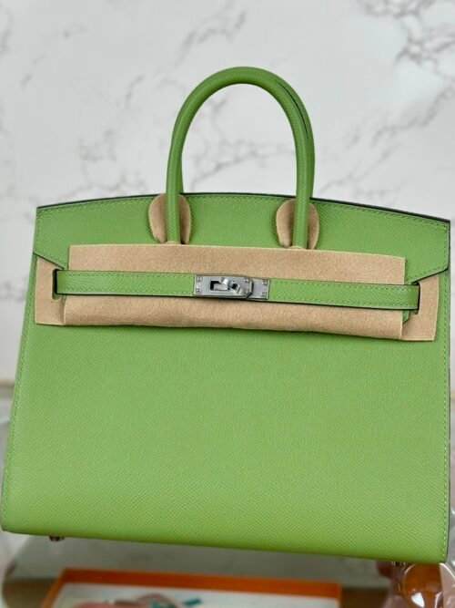 Hermes 3I Vert Criquet Epsom Leather Birkin Sellier 25CM Silver Hardware