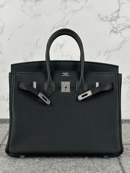 Hermes Togo Leather Birkin 25CM CK89 Noir Silver Hardware