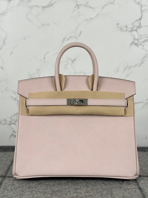 Hermes Bag Price Epsom Leather 3Q Rose Sakura Birkin 25CM Silver Hardware