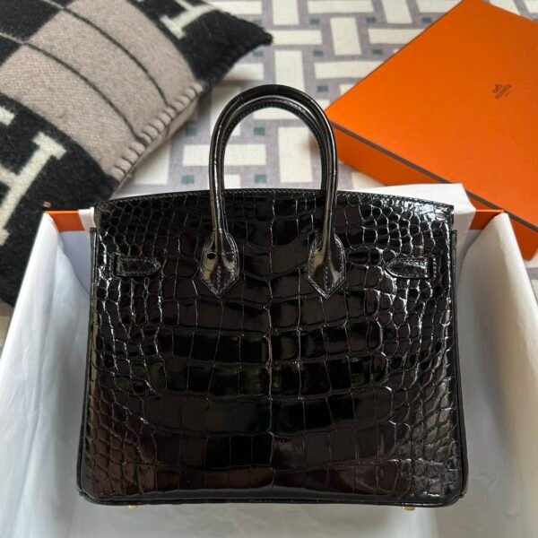 Hong Kong Hermes Shiny Niloticus Crocodile Birkin 25CM 89 Noir Gold Hardware