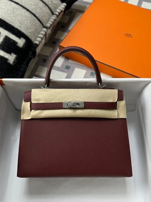 Hermes Bag Images Kelly Sellier 25CM Epsom Leather CC55 Rouge H Silver Hardware