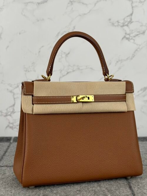 Full Handmade Hermes CC37 Gold Togo Leather Kelly 25CM Gold Hardware