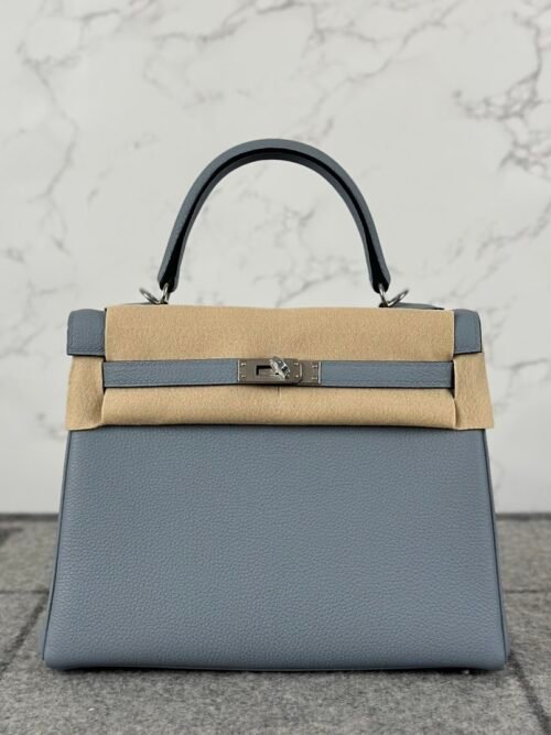 Singapore Kuala Lumpur Hermes Kelly 25CM Togo Leather J7 Blue Lin Silver Hardware