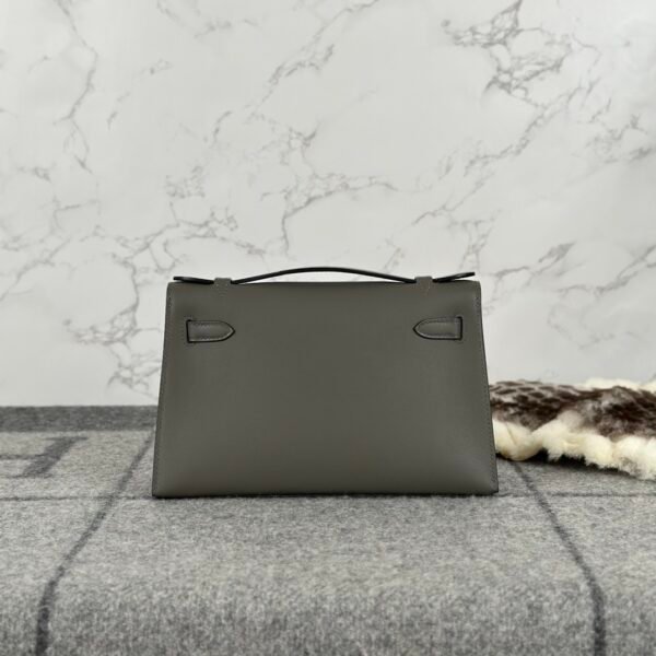 Full Handmade Hermes Swift Leather Kelly Pochette 22cm 0L Gris Meyer Silver Hardware