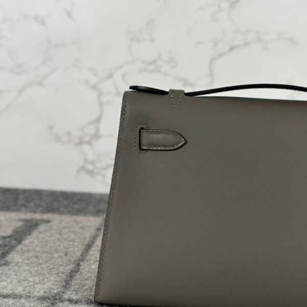 Full Handmade Hermes Swift Leather Kelly Pochette 22cm 0L Gris Meyer Silver Hardware