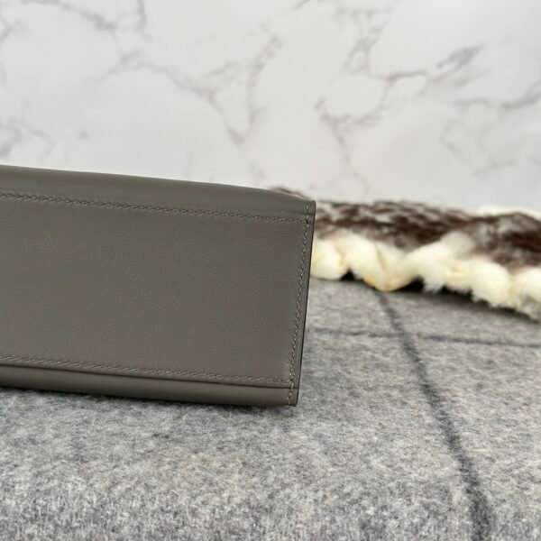 Full Handmade Hermes Swift Leather Kelly Pochette 22cm 0L Gris Meyer Silver Hardware