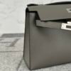 Full Handmade Hermes Swift Leather Kelly Pochette 22cm 0L Gris Meyer Silver Hardware