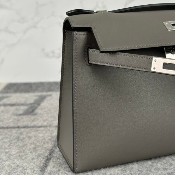 Full Handmade Hermes Swift Leather Kelly Pochette 22cm 0L Gris Meyer Silver Hardware