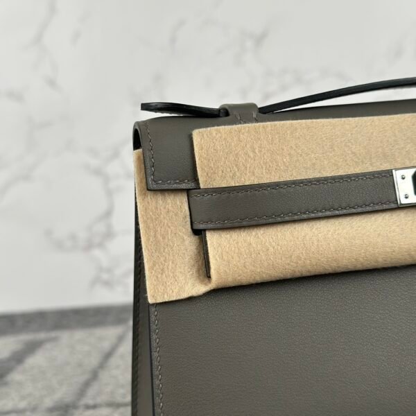 Full Handmade Hermes Swift Leather Kelly Pochette 22cm 0L Gris Meyer Silver Hardware