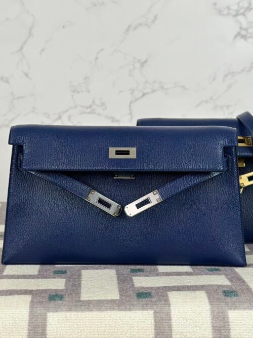 Hermes Bag Price Chevre Leather Kelly Elan 27CM CK73 Blue Saphir Silver Hardware