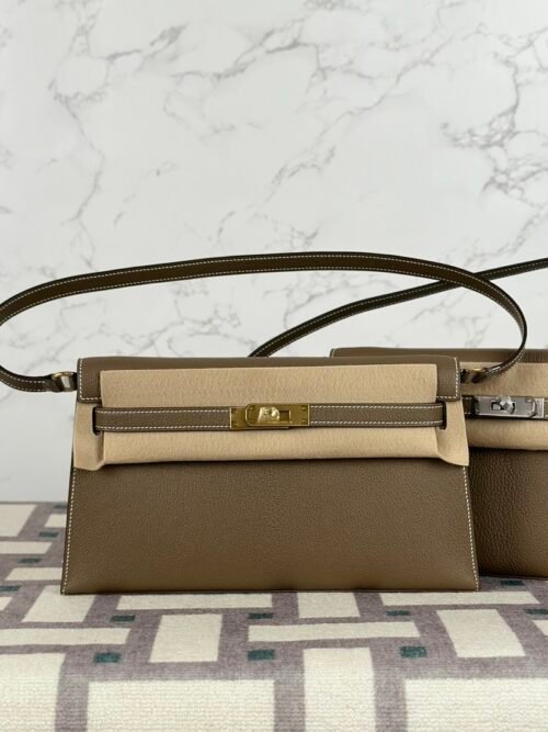 Hermes Bag Images Chevre Leather CC18 Etoupe Kelly Elan 27CM Gold Hardware
