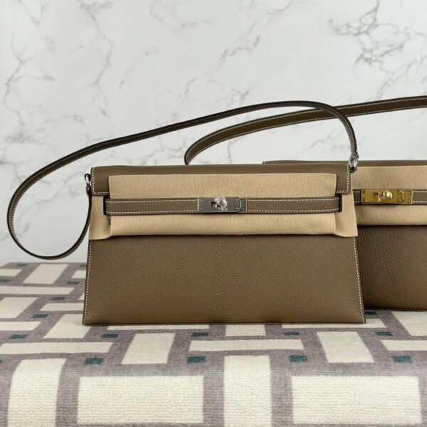 Hong Kong Hermes Kelly Elan 27CM Chevre Leather CK18 Etoupe Silver Hardware