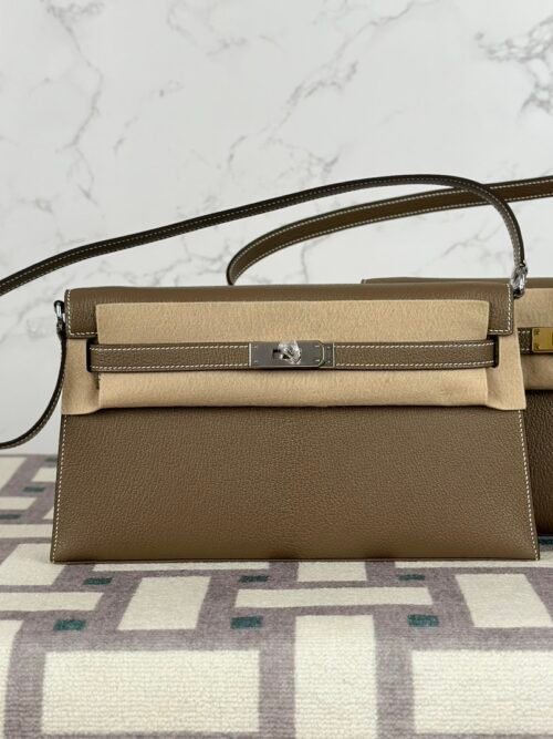 Hong Kong Hermes Kelly Elan 27CM Chevre Leather CK18 Etoupe Silver Hardware