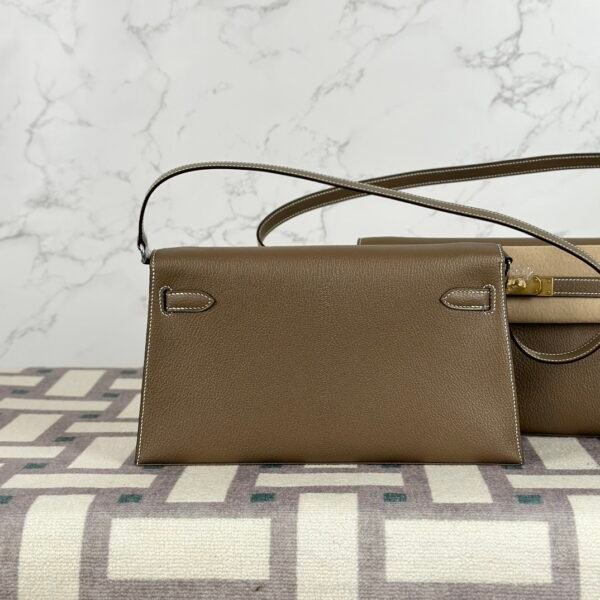 Hong Kong Hermes Kelly Elan 27CM Chevre Leather CK18 Etoupe Silver Hardware