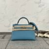 UAE Dubai Hermes Epsom Leather Mini Kelly 19CM CK75 Blue Jean Silver Hardware