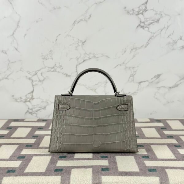 Hermes Bag Price Matte Alligator Crocodile Mini Kelly 19CM 0W Gris Neve Silver Hardware