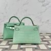 Hermes Mini Kelly 19CM Matte Alligator Crocodile 6U Vert D’eau Gold Hardware