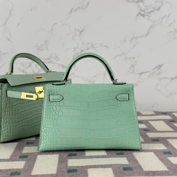 Hermes Matte Alligator Crocodile Mini Kelly 19CM 6U Vert D’eau Silver Hardware