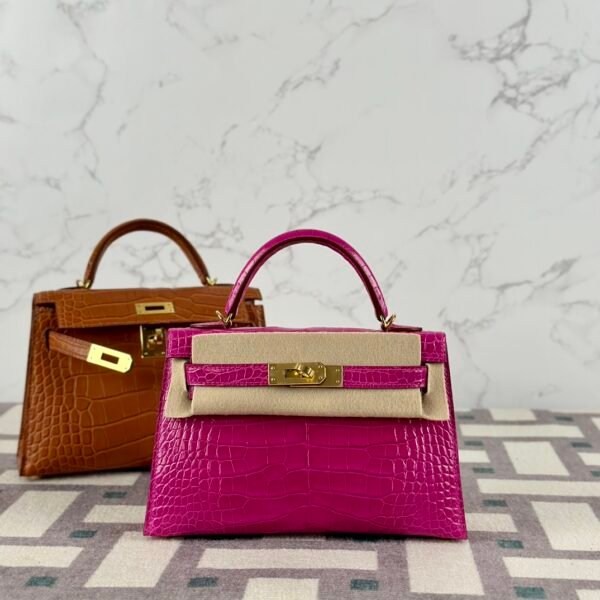 wsxc1722869412473_0-1 Australia Sydney Hermes Mini Kelly 19CM Shiny Alligator Crocodile J5 Rose Sheherazade Gold Hardware