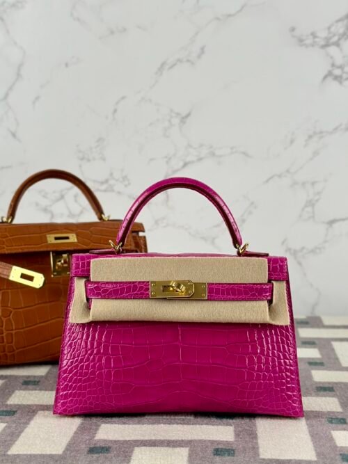 Australia Sydney Hermes Mini Kelly 19CM Shiny Alligator Crocodile J5 Rose Sheherazade Gold Hardware