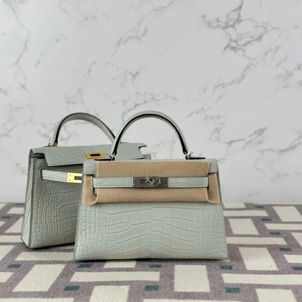 wsxc1723040846120_0-1 USA Washington Hermes Mini Kelly 19CM Matte Alligator Crocodile 0W Gris Neve Silver Hardware