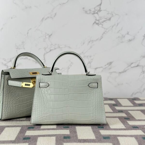 wsxc1723040846120_1 USA Washington Hermes Mini Kelly 19CM Matte Alligator Crocodile 0W Gris Neve Silver Hardware